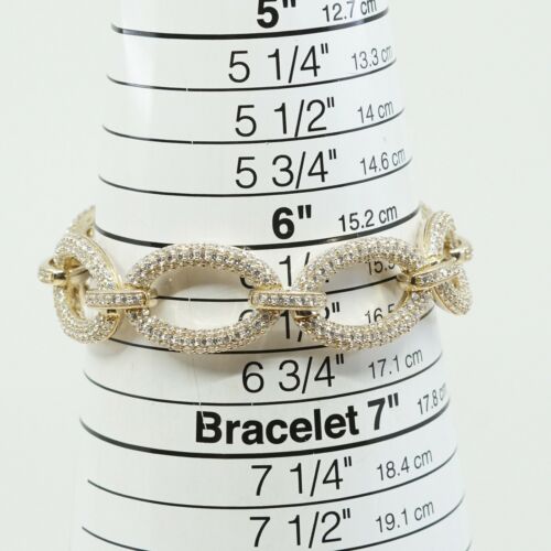 6.5”, Vintage Gold Over Sterling Oval Link Bracelet W/ Cluster Crystal, 925
