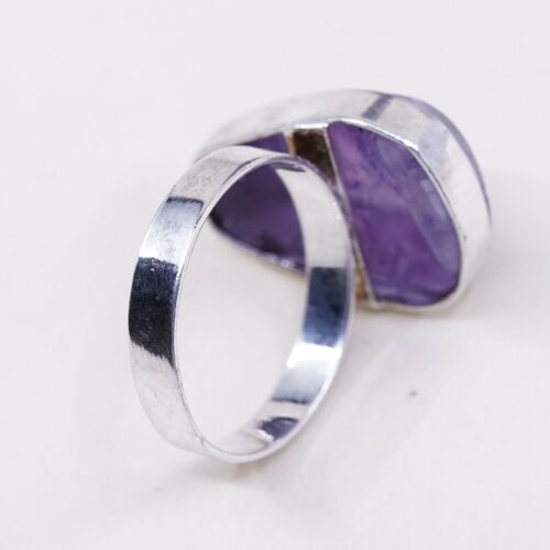 Sz 9, Sterling Silver handmade Ring, 925 Silver Ring W/ amethyst, stamped 925
