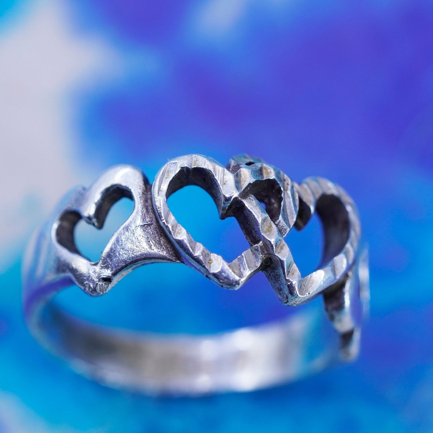 Size 7.5, vintage sterling silver handmade ring, 925 stackable heart band