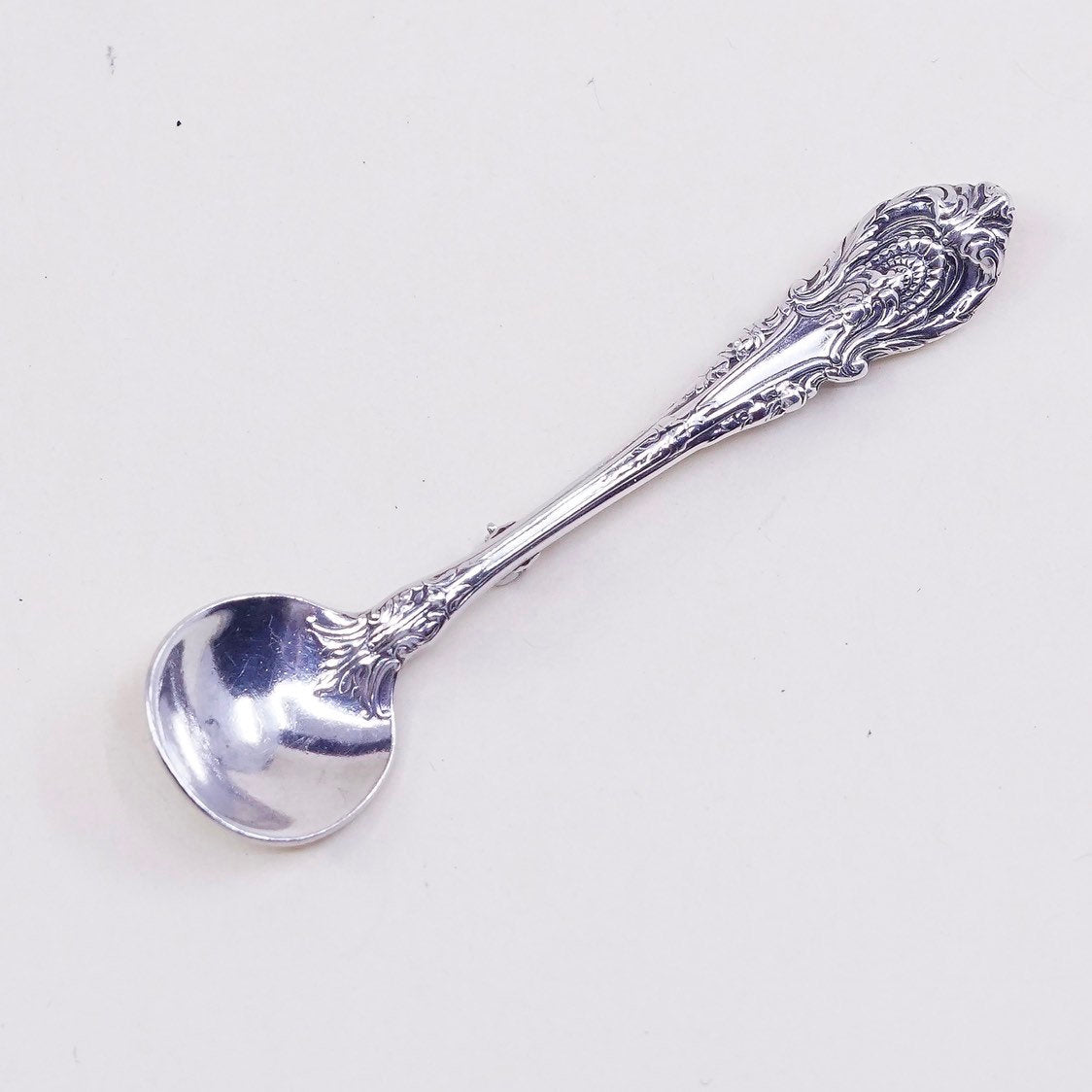 Vintage sterling silver handmade brooch, solid 925 silver spoon pin