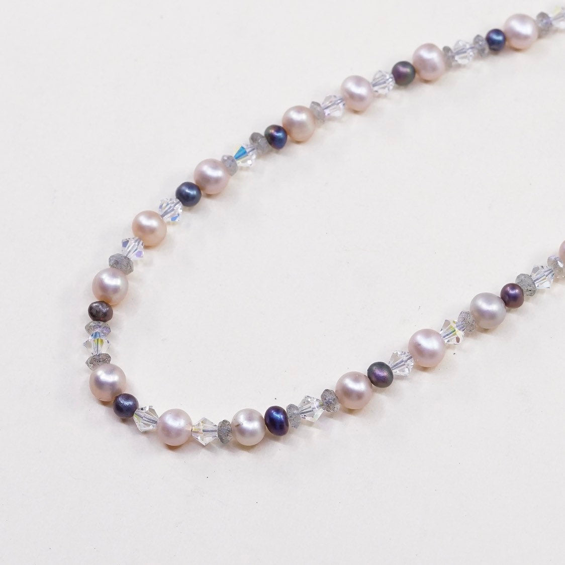 16", handmade sterling 925 silver toggle w/ genuine pearl n crystal necklace