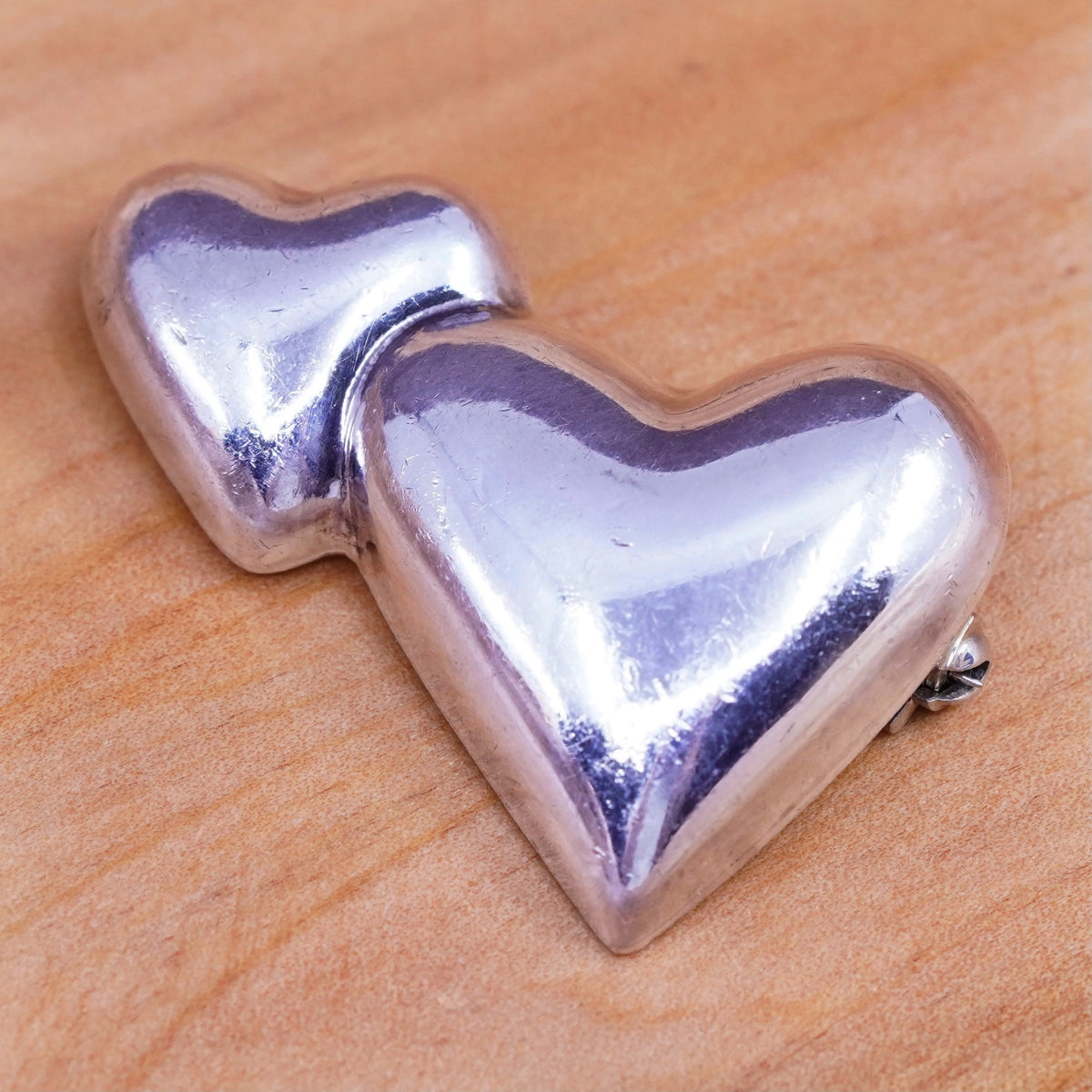 Vintage Mexico Sterling 925 silver handmade pendant, double heart brooch pin