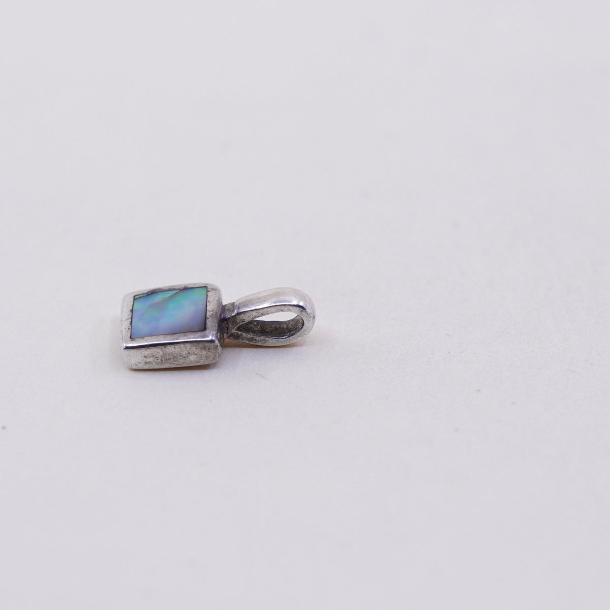 Vintage sterling silver handmade pendant, 925 square with abalone