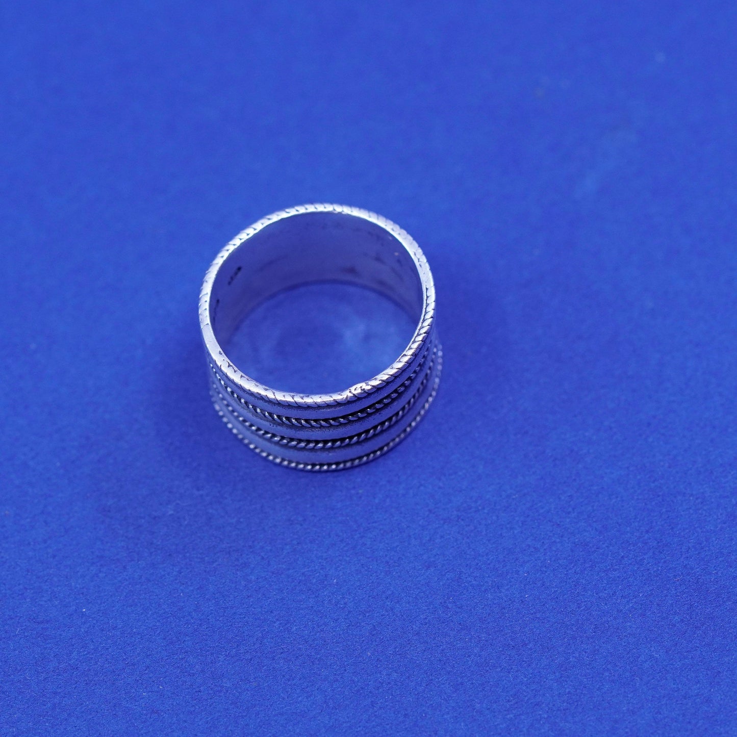 Size 7, vintage Sterling silver handmade band, wide 925 ribbed cable band