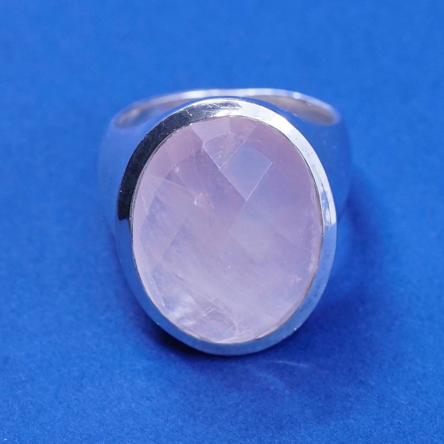 Size 7.25, vtg Sterling 925 silver handmade statement ring with rose crystal