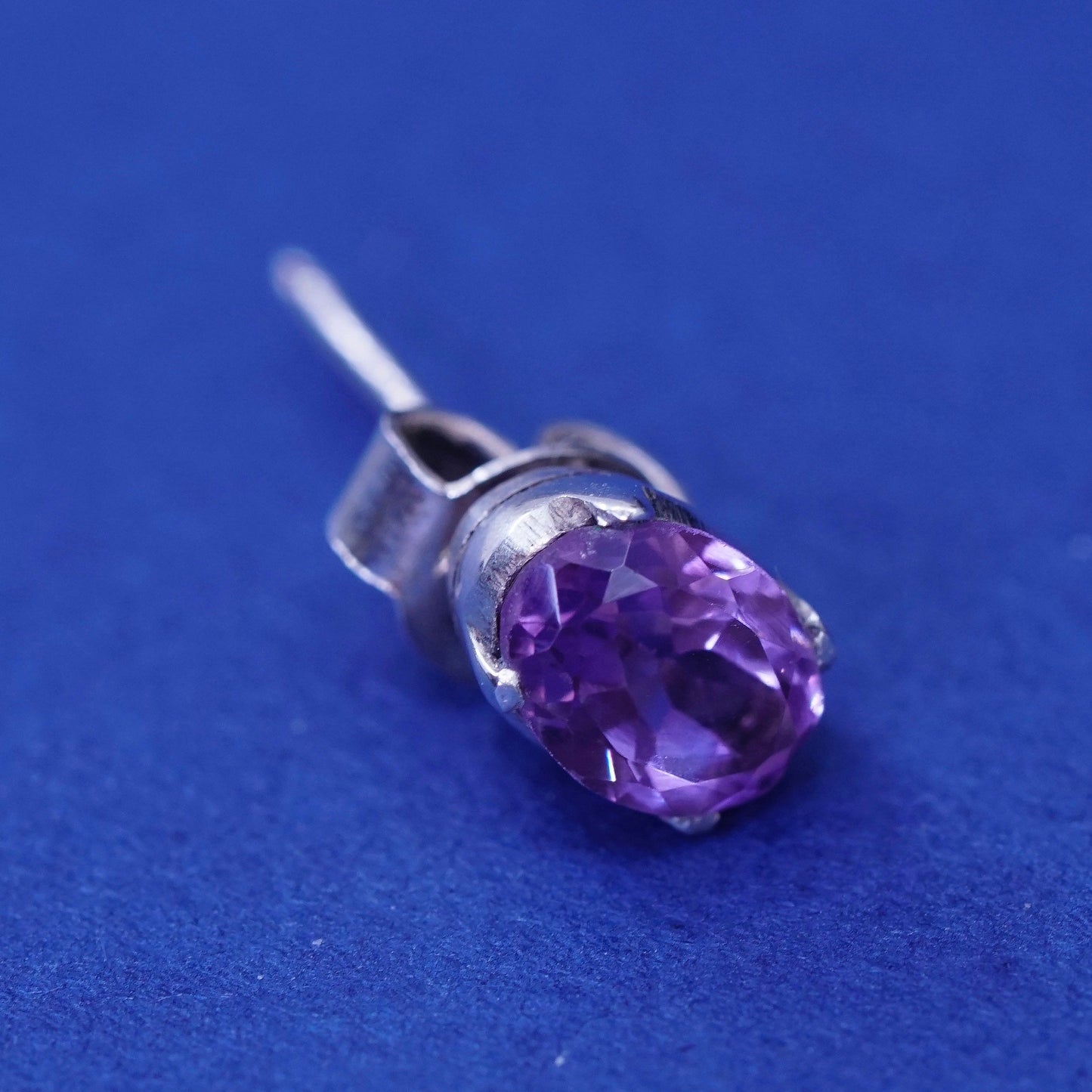 Vintage sterling silver handmade earrings, 925 studs with amethyst