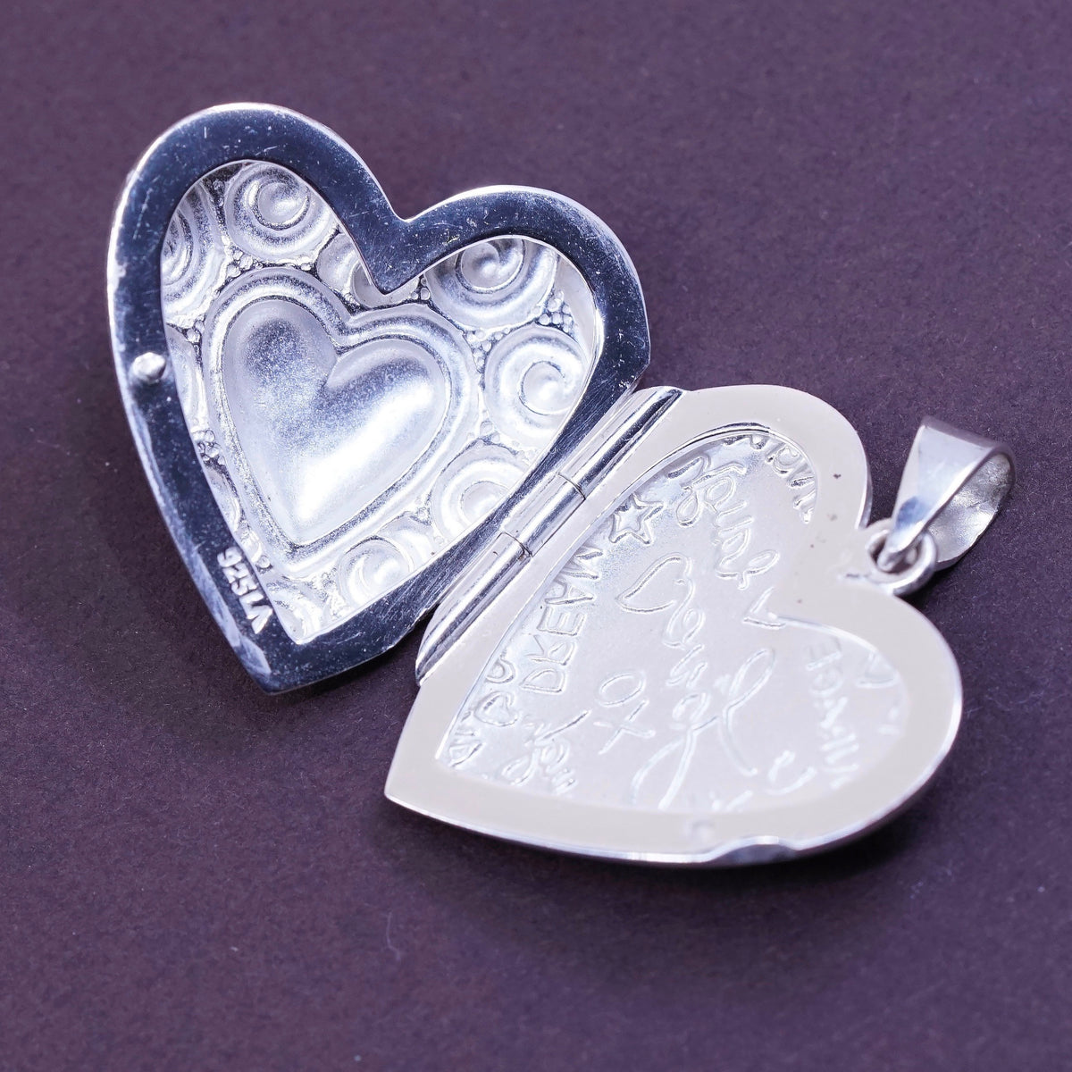 Sterling silver handmade pendant, 925 heart photo locket, love, courage