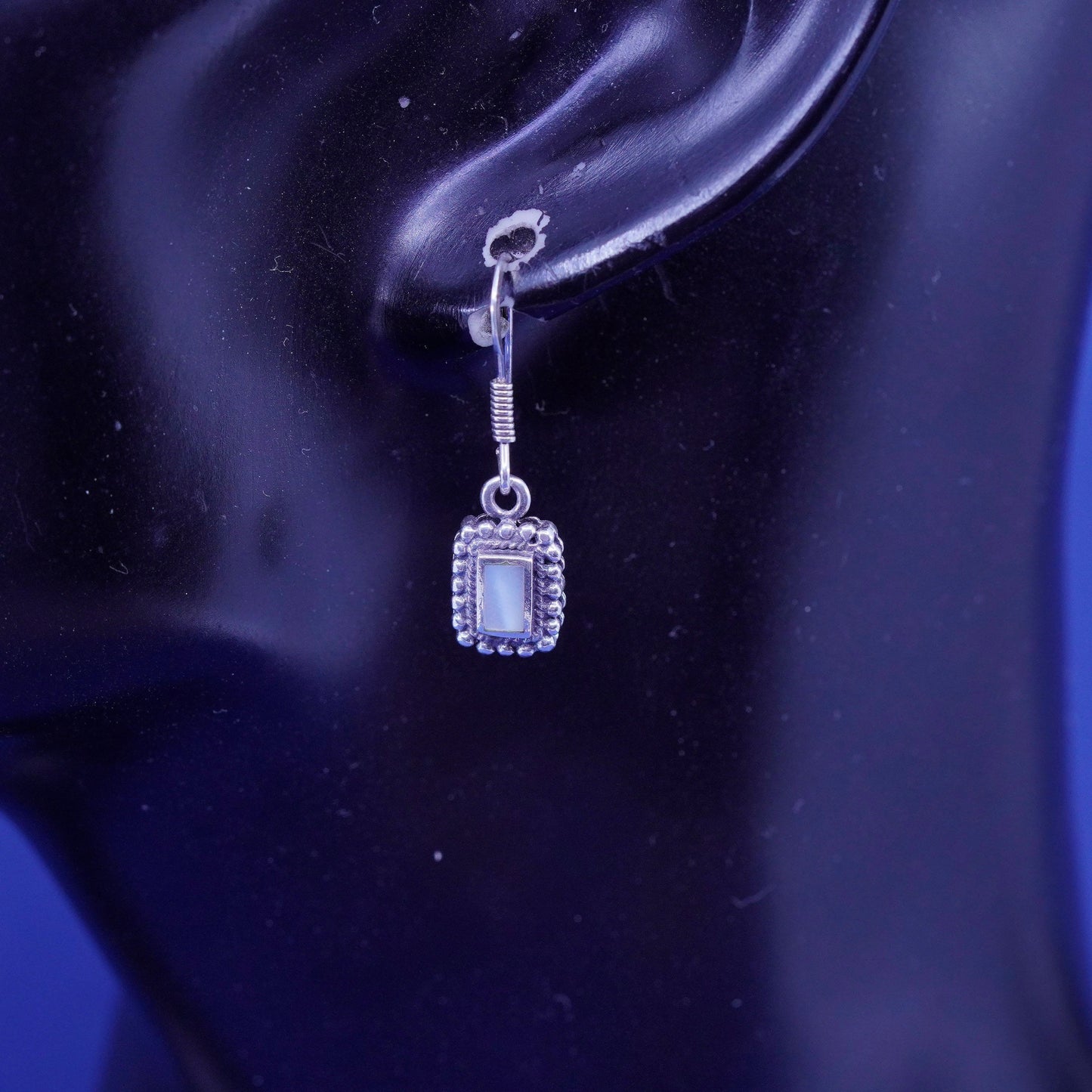 Vintage sterling 925 silver handmade earrings with mother of pearl and beads