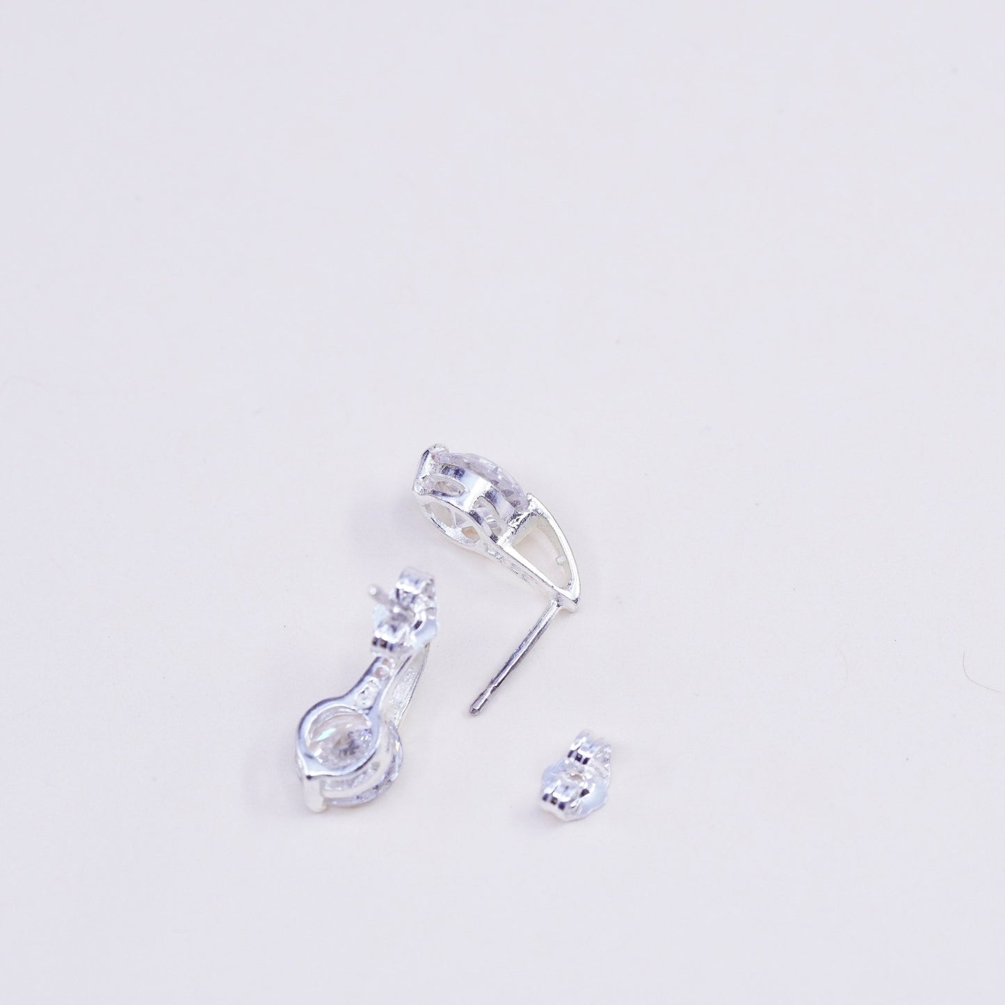 Vintage sterling silver cz studs, fashion minimalist earrings