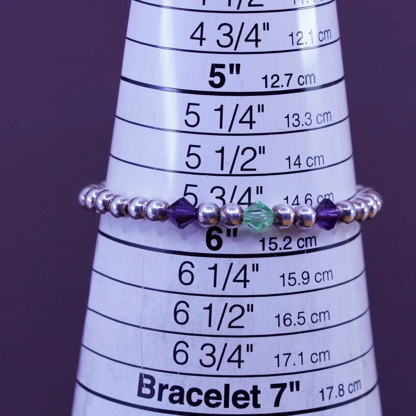 6”, vtg Sterling 925 silver handmade beads bracelet with ribbon bow tie charm
