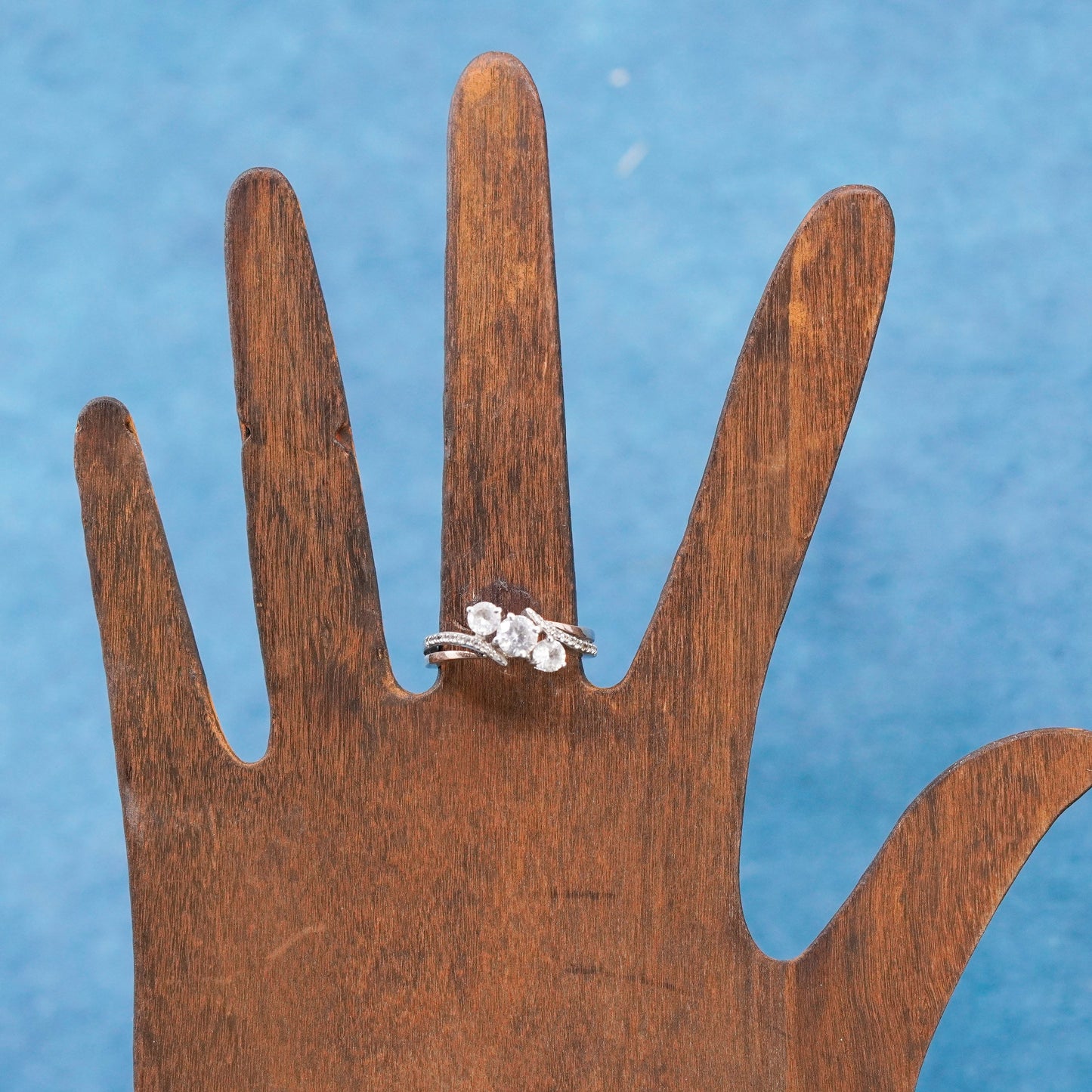 Size 7.5, vintage Sterling 925 silver engagement anniversary ring w/ cluster Cz