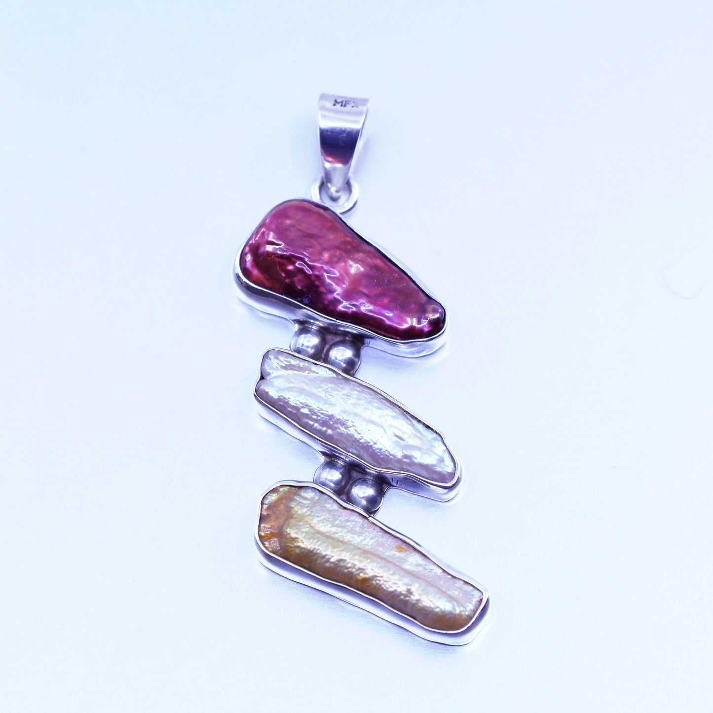 antique Mexico sterling 925 silver handmade pendant with pearl