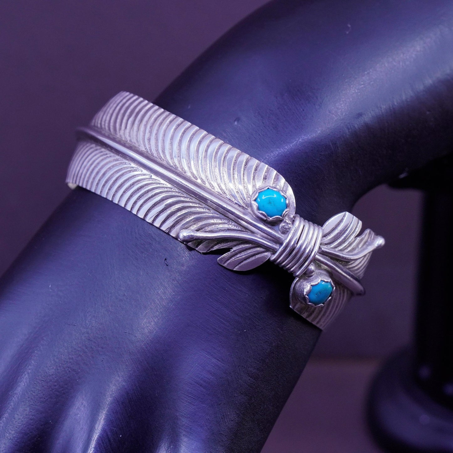 6.5”, American Navajo Vivian Jones Sterling silver bracelet, 925 cuff turquoise