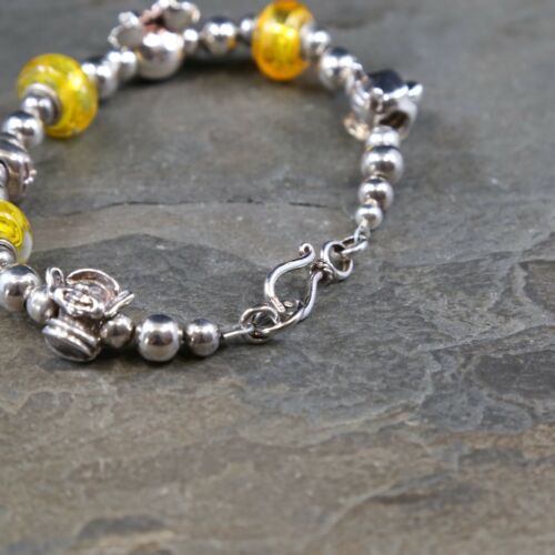 6.75”, Disney Mickey Sterling Bracelet W/ Beads Details, Winnie the Pooh, Eeyore