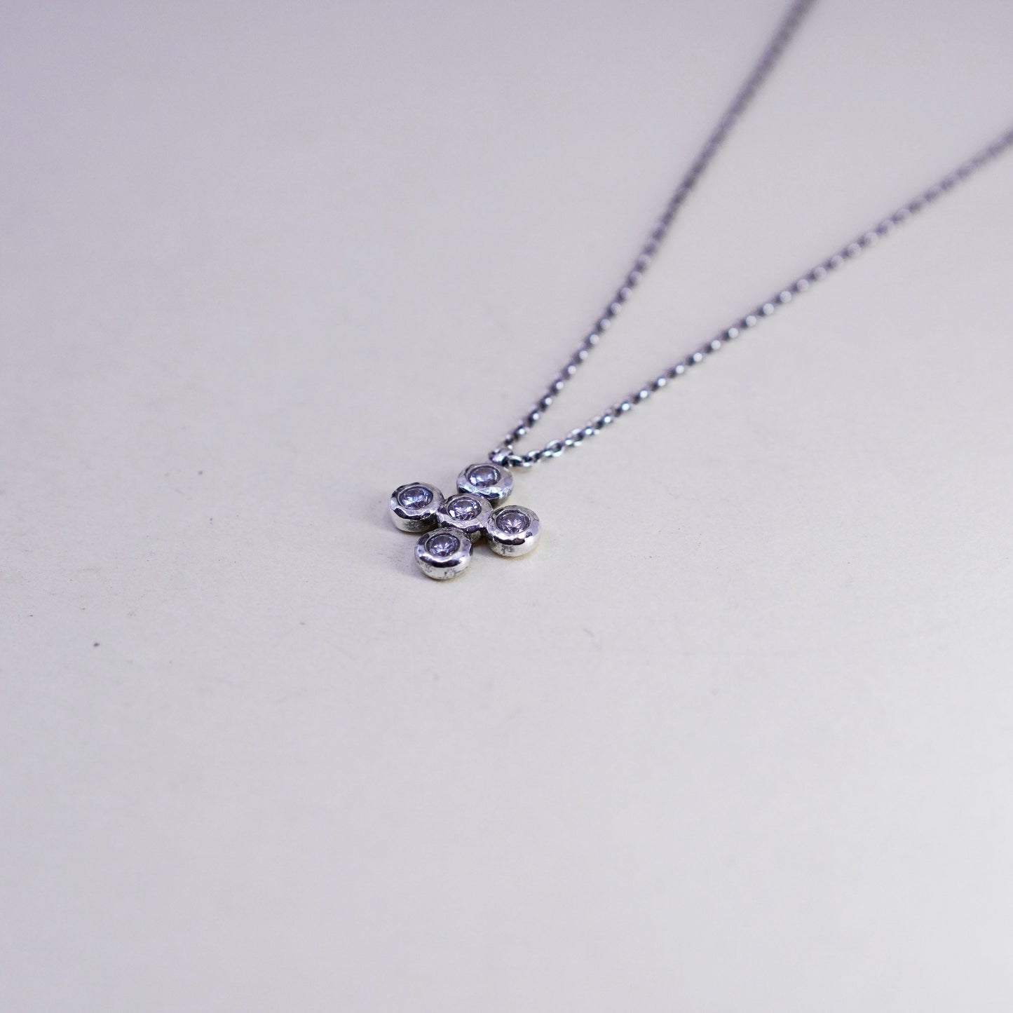 15+2”, Stella dot sterling 925 silver circle chain cz cross pendant, necklace