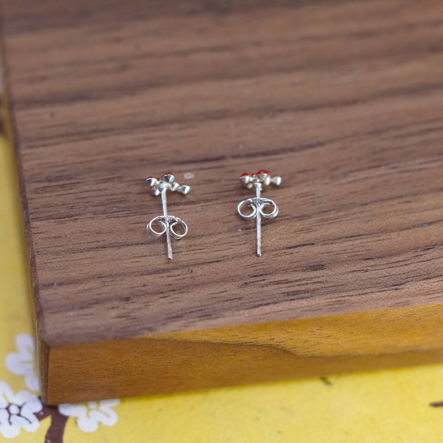 Vintage Sterling silver handmade earrings, 925 cross studs with red cz