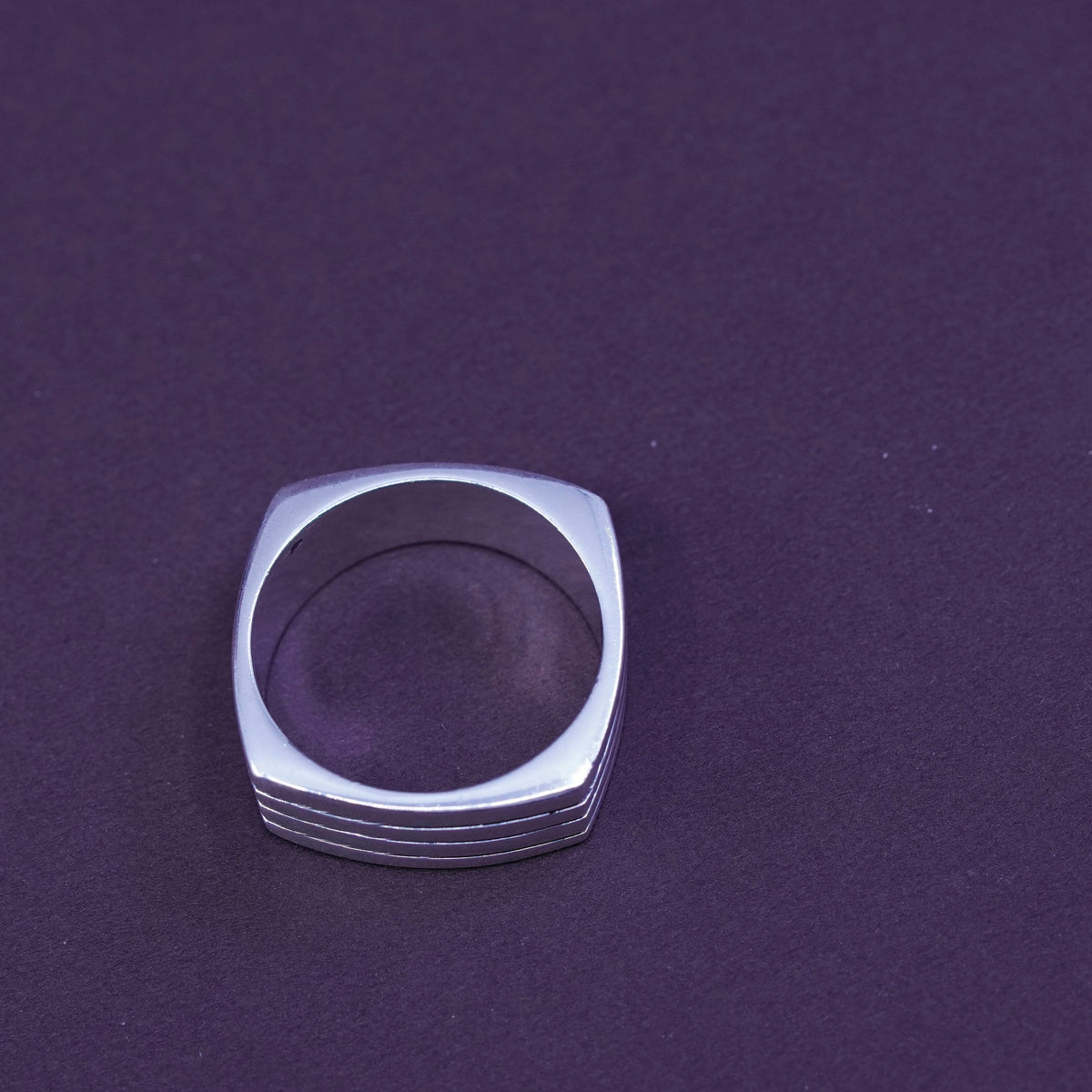Size 11, Sterling silver handmade square ring, 925 ribbed band, modernist