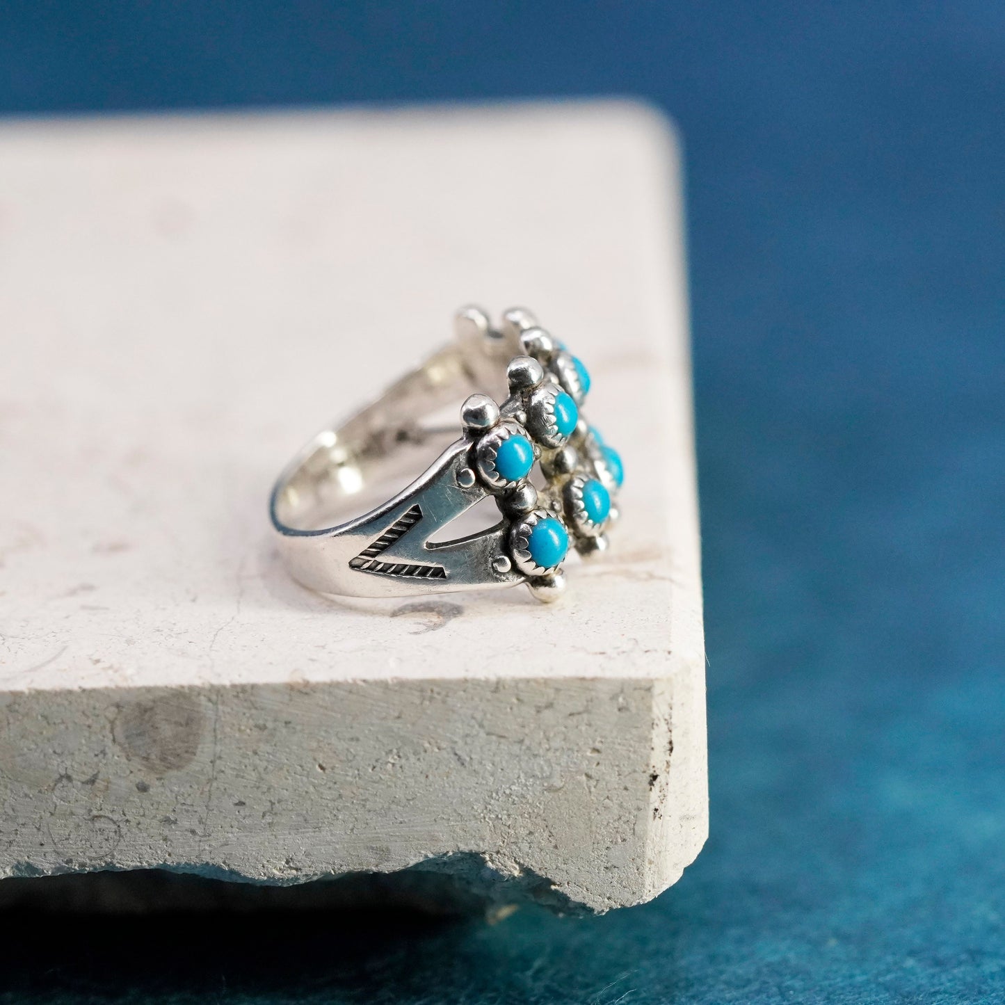 Size 7, bell trading post Sterling 925 silver turquoise ring, Native American,