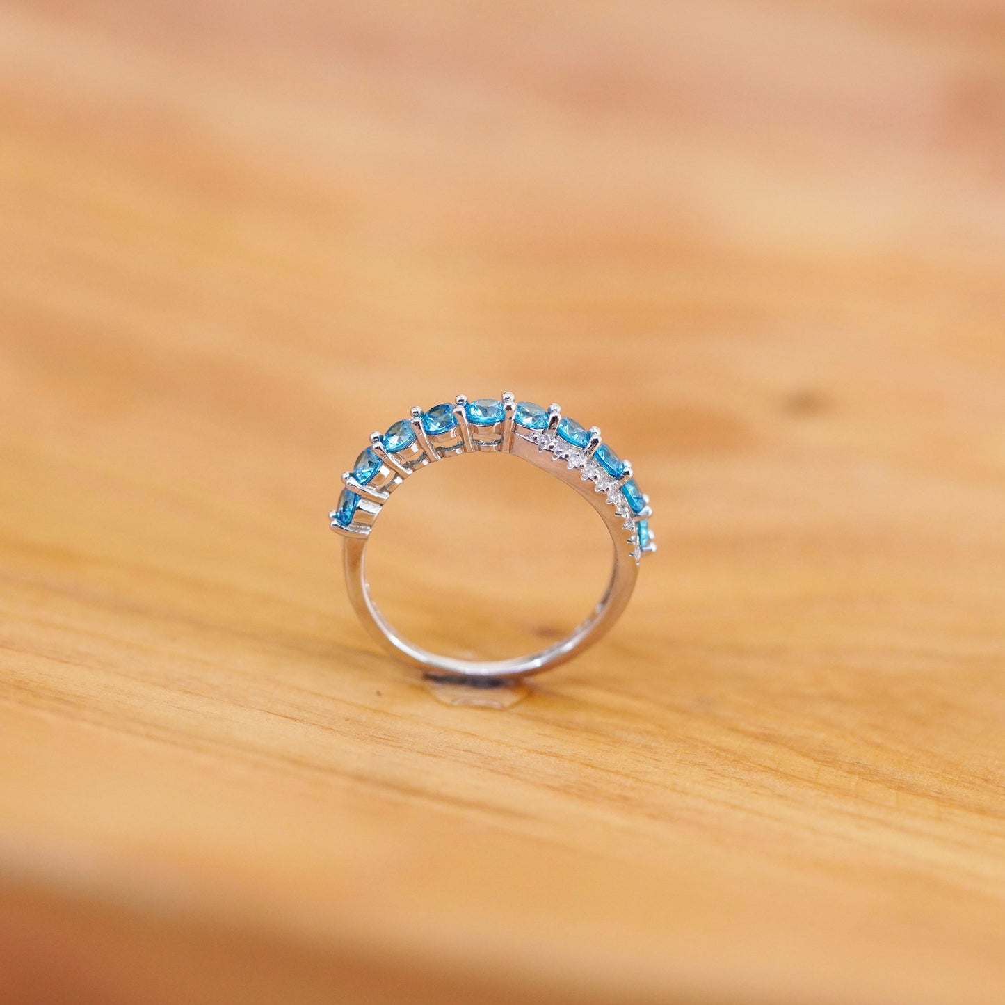 Size 7, vintage Sterling silver handmade ring, 925 band with blue crystal