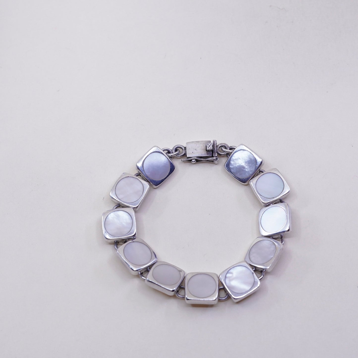 7”, Vintage Sterling silver handmade bracelet, 925 chain with mother of pearl