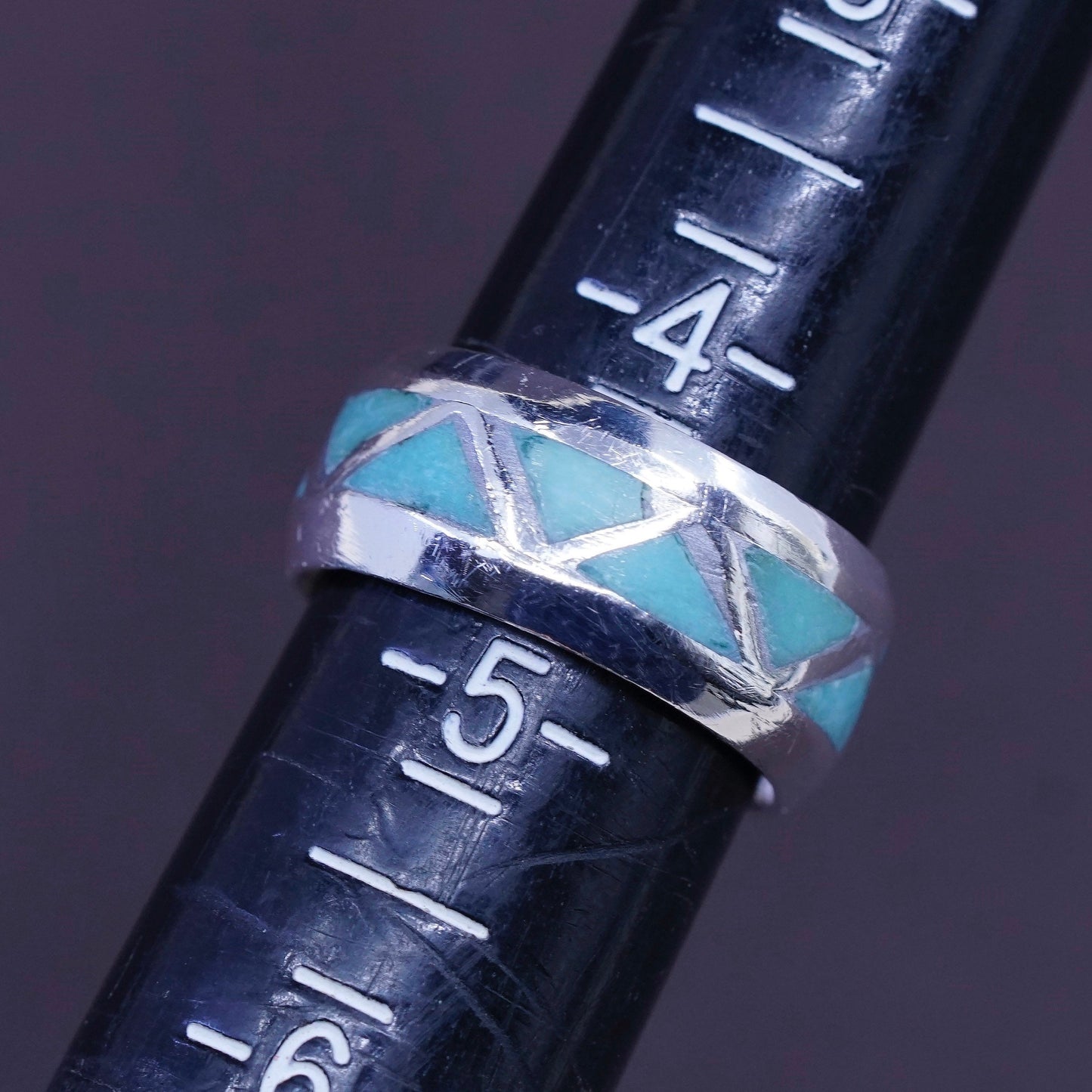 sz 4.5, vtg Sterling silver handmade ring, Native American, 925 band turquoise