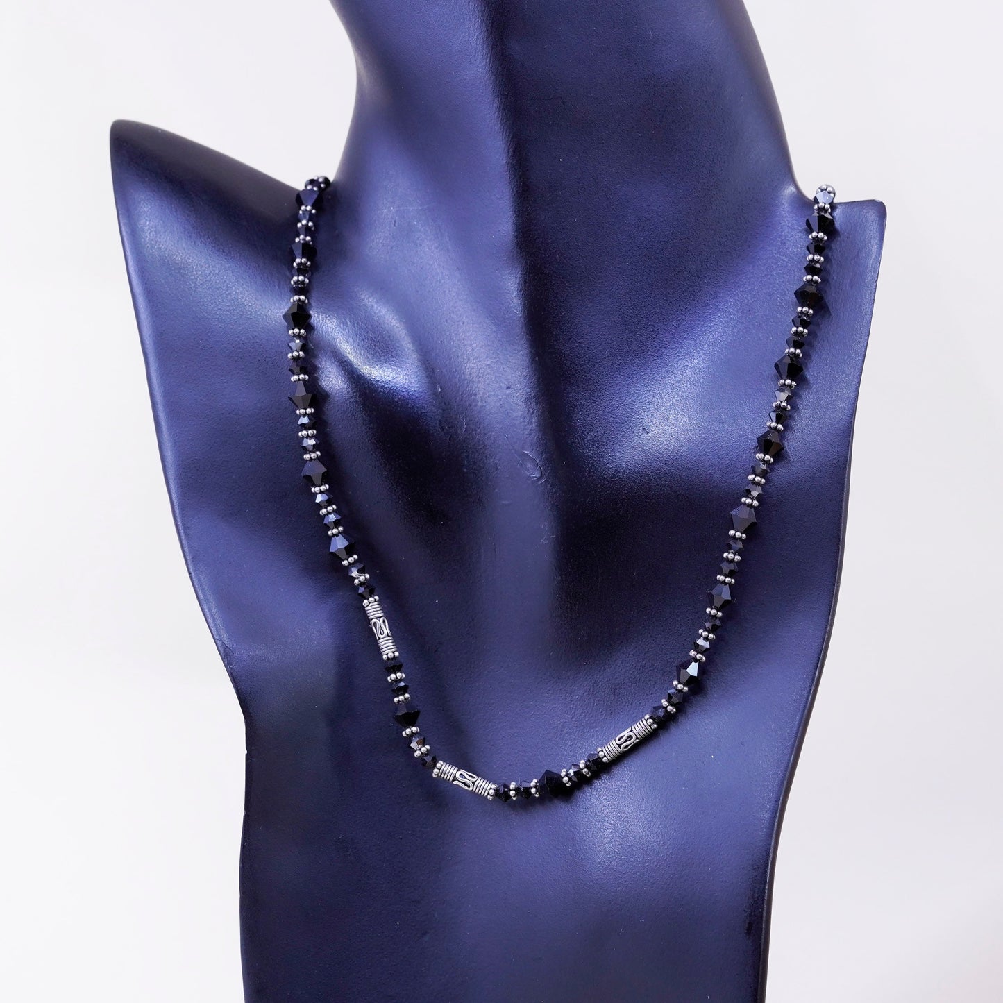 16+3” vintage sterling 925 silver handmade necklace with obsidian beads