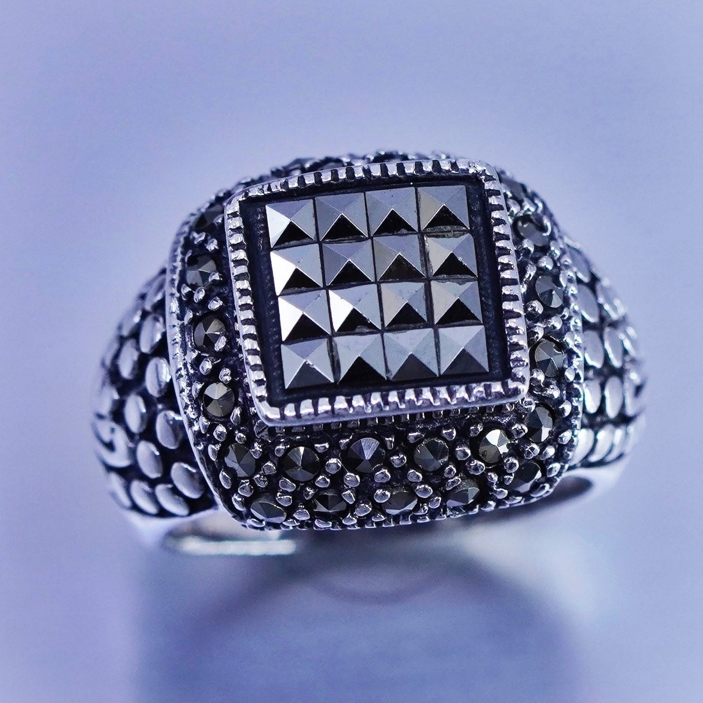 Size 5.5, southwestern Sterling 925 silver handmade ring, band with marcasite