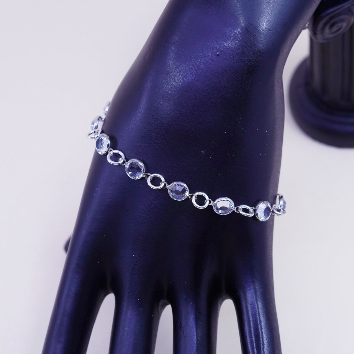 7.25”, Vintage Sterling 925 silver chain bracelet with cz