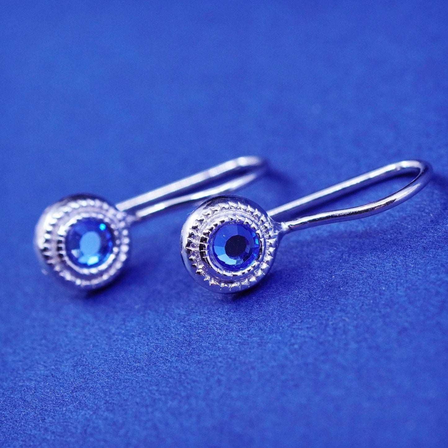 Vintage sterling 925 silver handmade earrings with blue glass Crystal