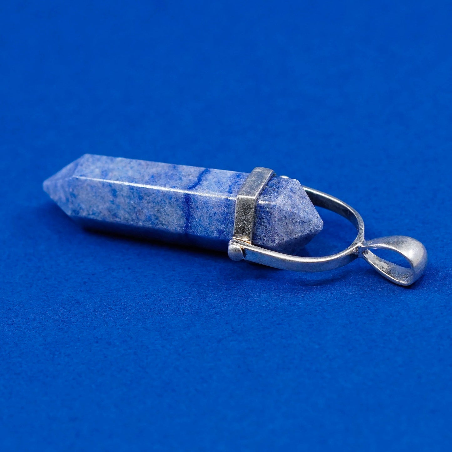 vtg handmade sterling 925 silver charm pendant w/ blue agate healing crystal