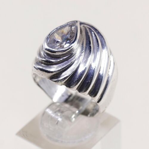 Sz 8.75, Sterling Ring, 925 Silver Statement Ring W/ teardrop CZ, Silver Tested