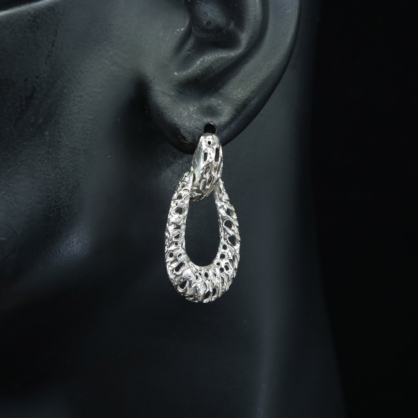 vtg Han Sterling silver handmade earrings, 925 clip on hoops w/ filigree