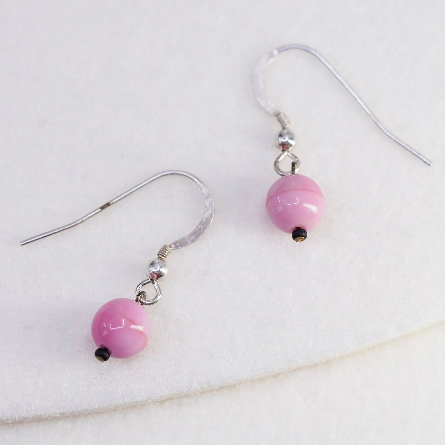 Vintage Sterling 925 silver earrings with pink agate beads