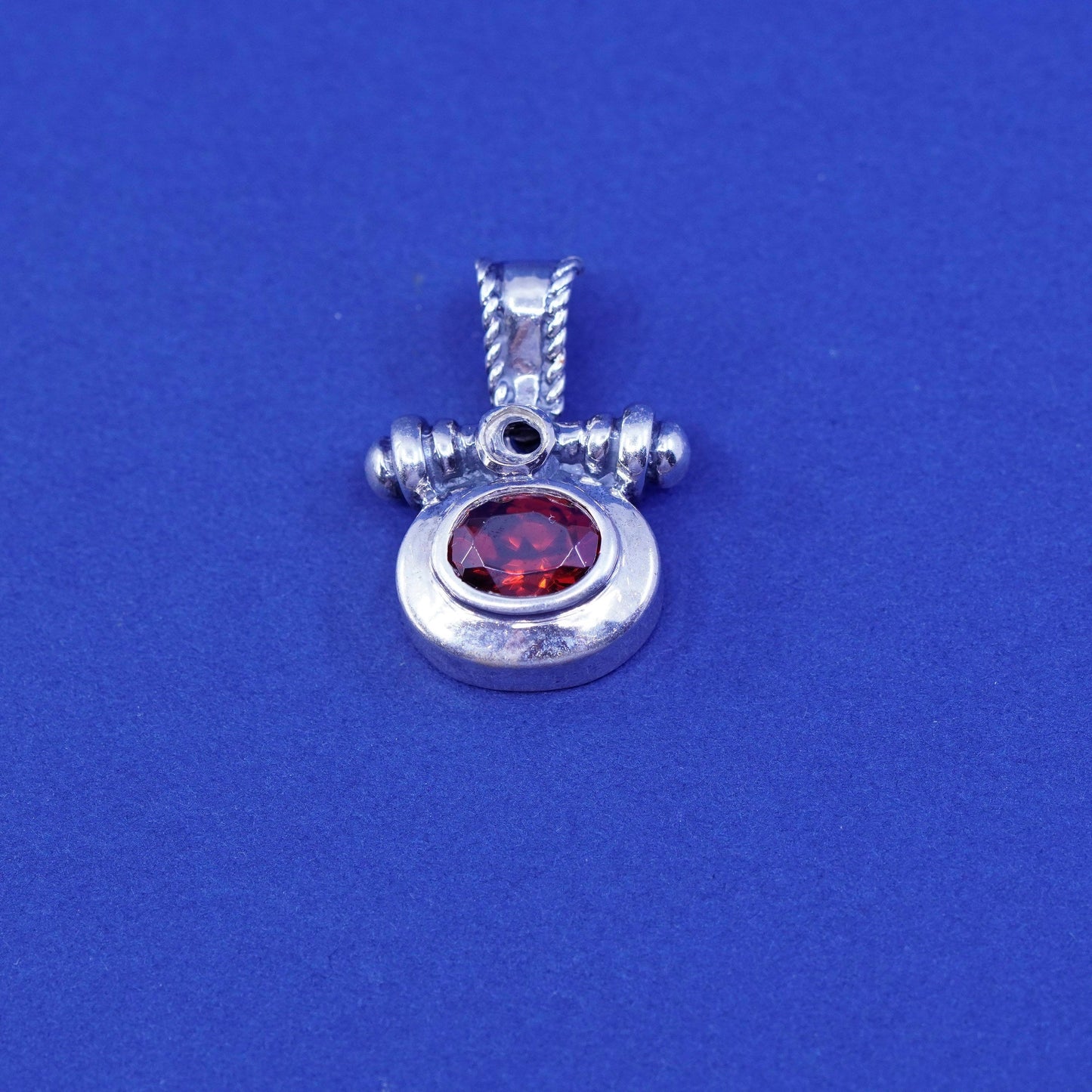 Vintage Sterling 925 silver handmade pendant with ruby and beads