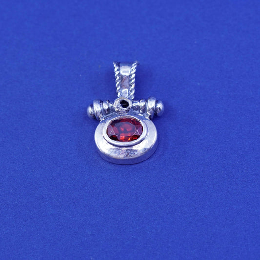 Vintage Sterling 925 silver handmade pendant with ruby and beads