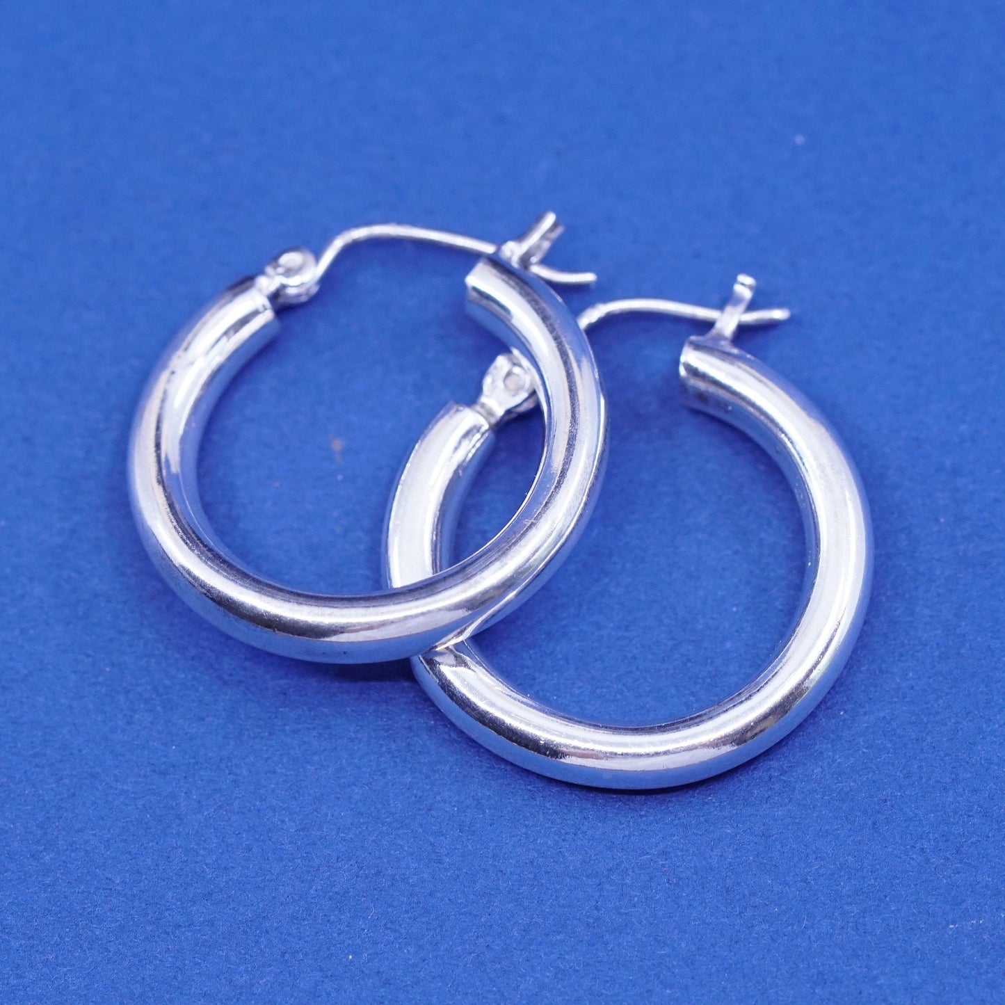 1”, vintage Sterling silver handmade hoop Huggie earrings, Modern 925 huggie