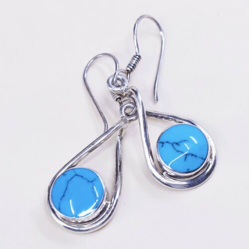 Vtg Mexico Sterling 925 silver handmade earrings, with turquoise, Stamped 925