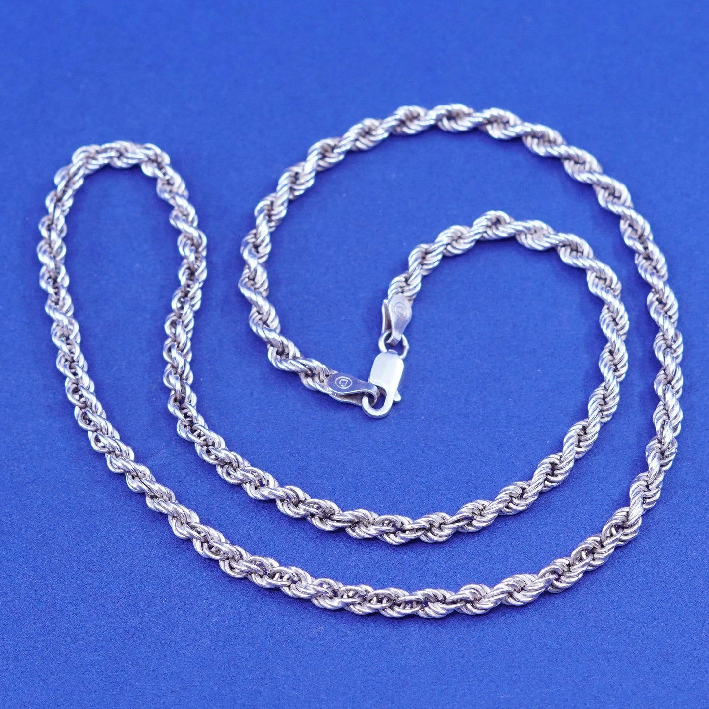 18”, 3mm, vintage Sterling silver handmade necklace, 925 diamond rope chain