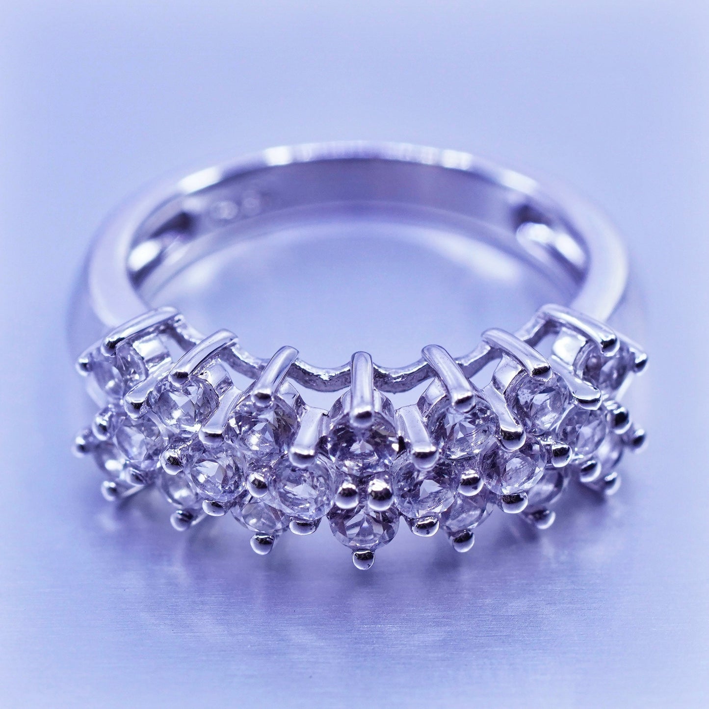 Size 8, vintage P4 SR (silver Palladium Gold Platinum) ring with cluster Cz