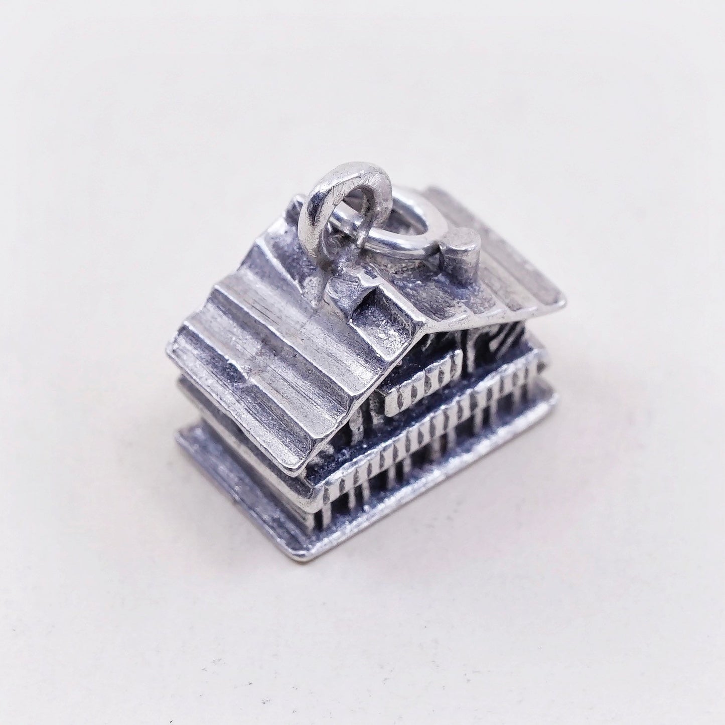 Vintage sterling silver handmade pendant, 925 house charm, stamped 925