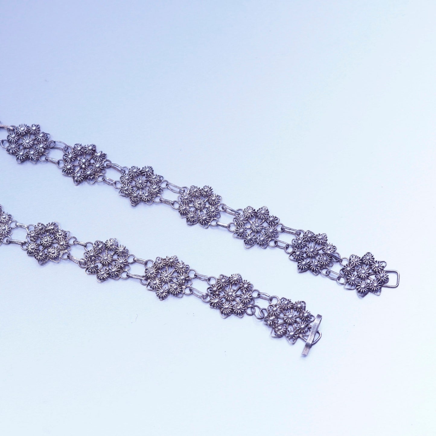 18”, vintage southwestern Sterling 925 silver handmade filigree flower necklace