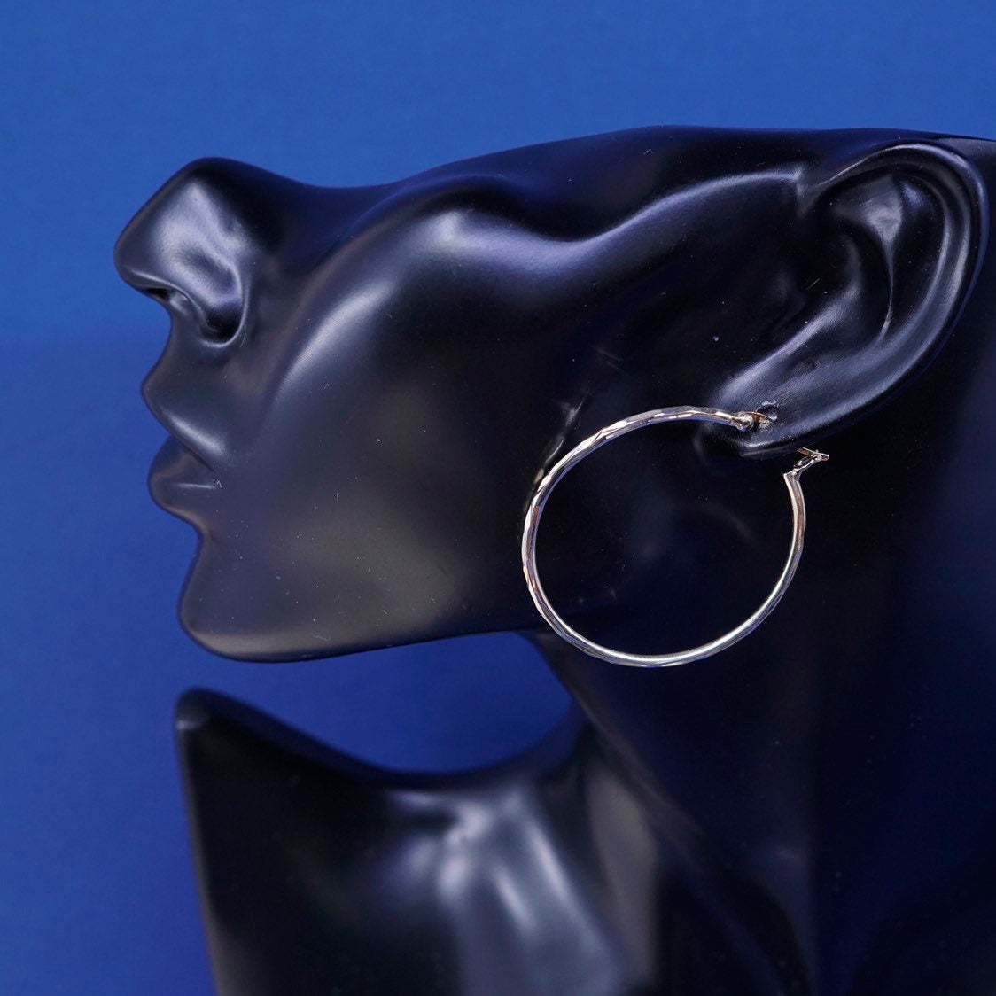 1.5”, vtg vermeil gold Sterling silver handmade earrings, 925 textured hoops
