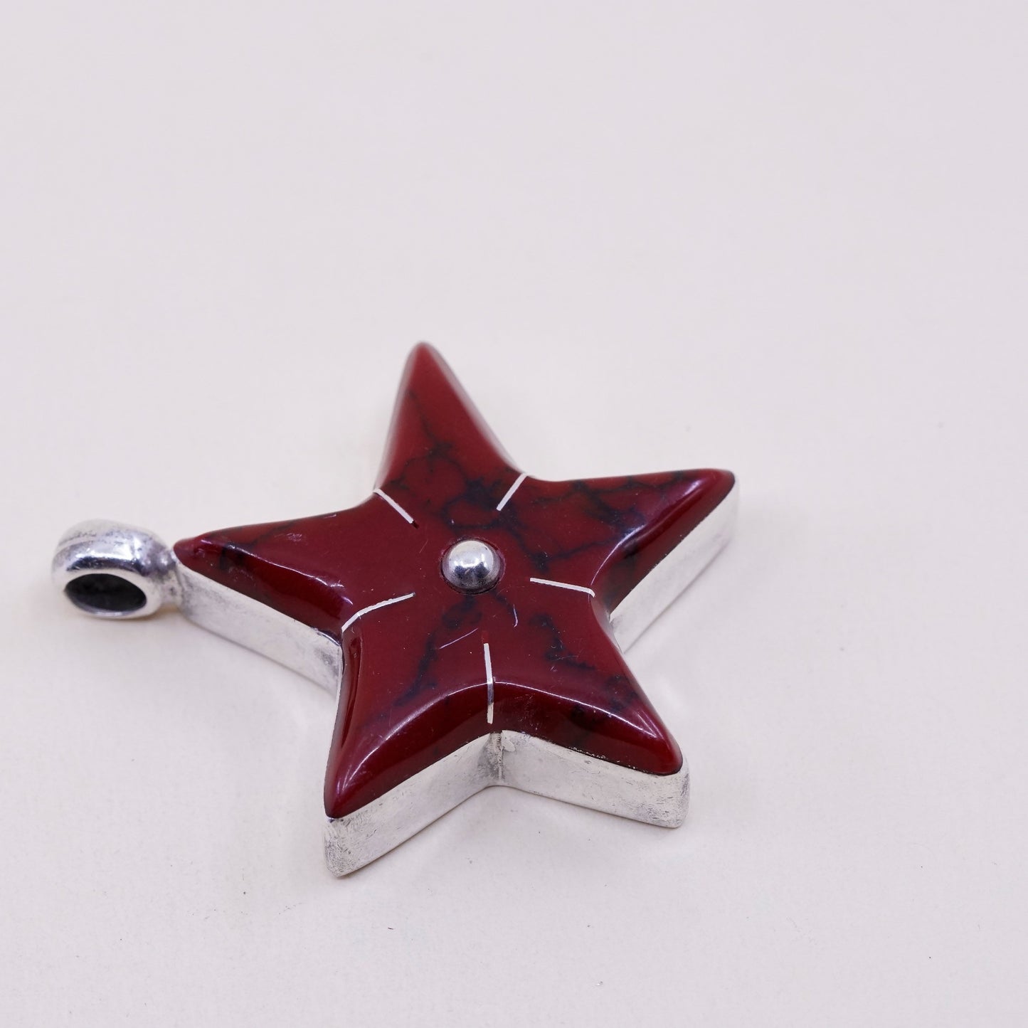 Vintage huge sterling 925 silver handmade pendant with red jasper star
