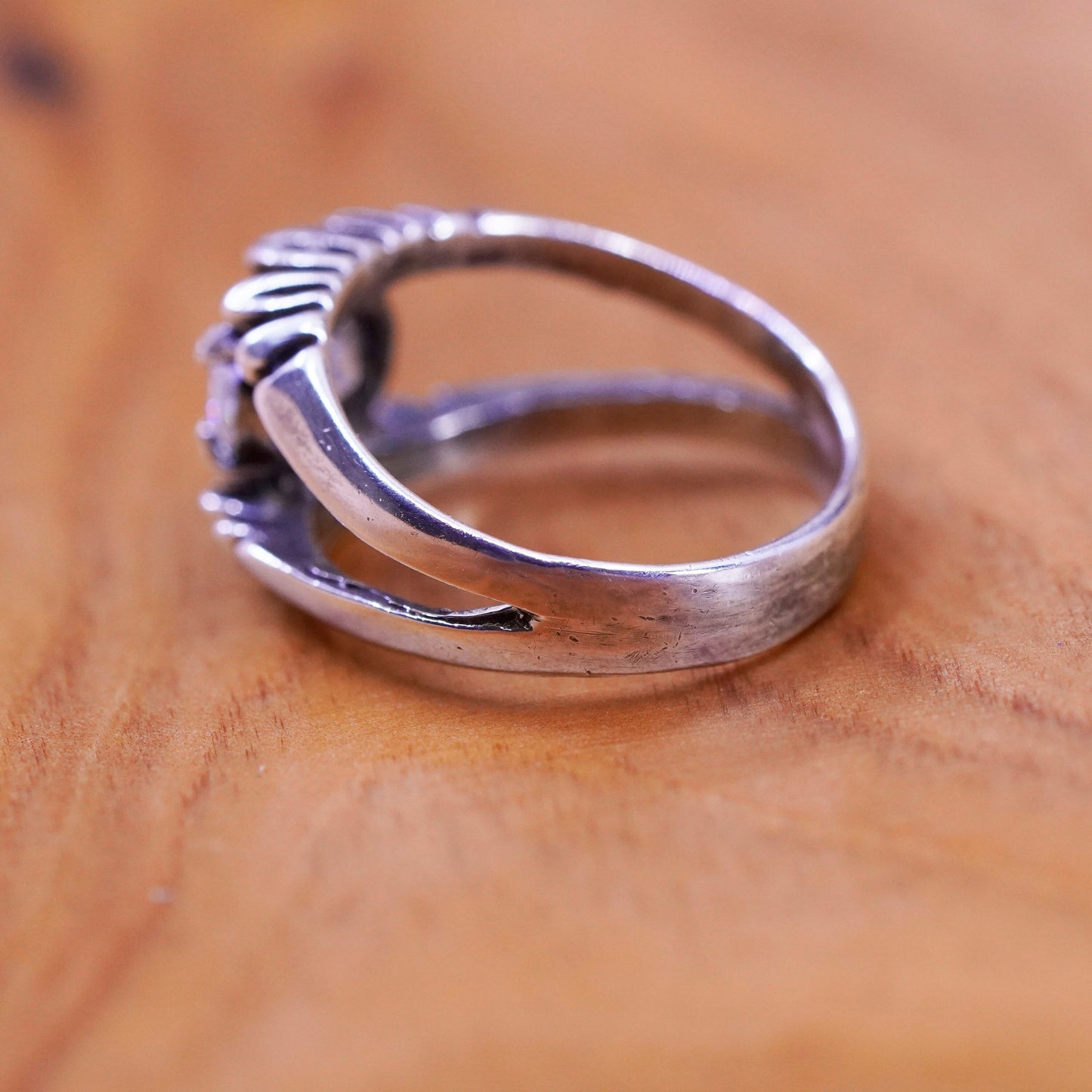 Size 6.25, vintage Sterling 925 silver handmade crown ring with cz