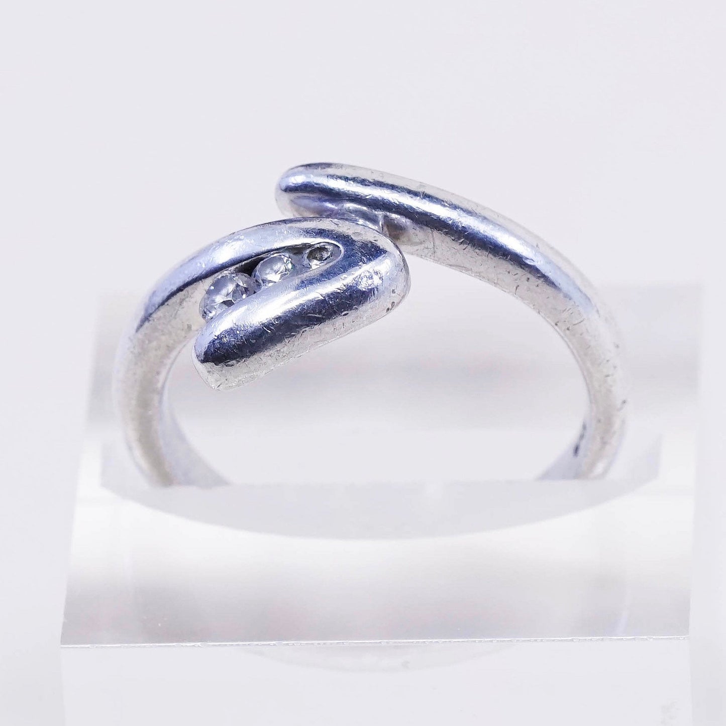 Size 10.5, Vintage sterling silver handmade ring, engagement ring w/ cz