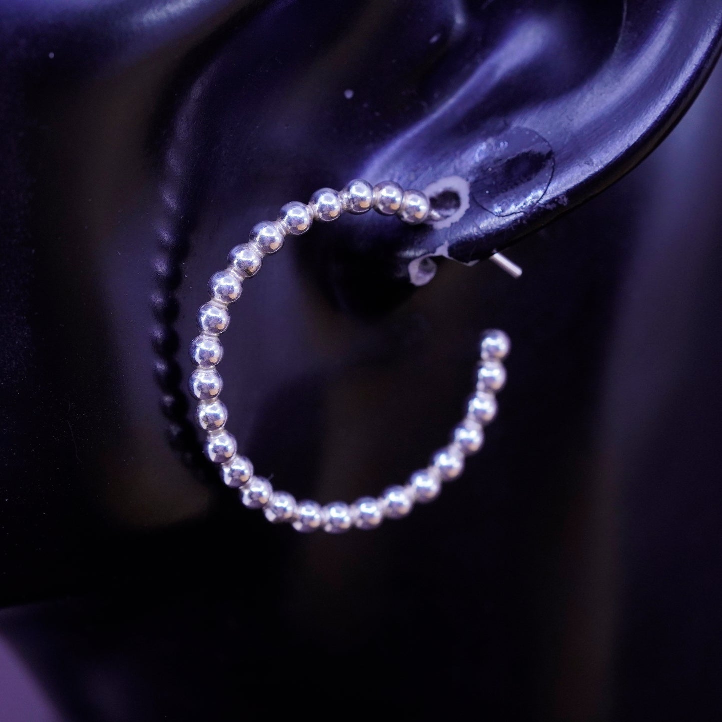 1”, vintage Sterling silver hoop earrings, 925 bead huggie