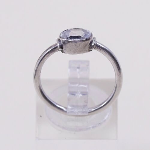 Sz 5.25, Sterling Silver Handmade Ring, 925 Silver Engagement Ring W/ Crystal