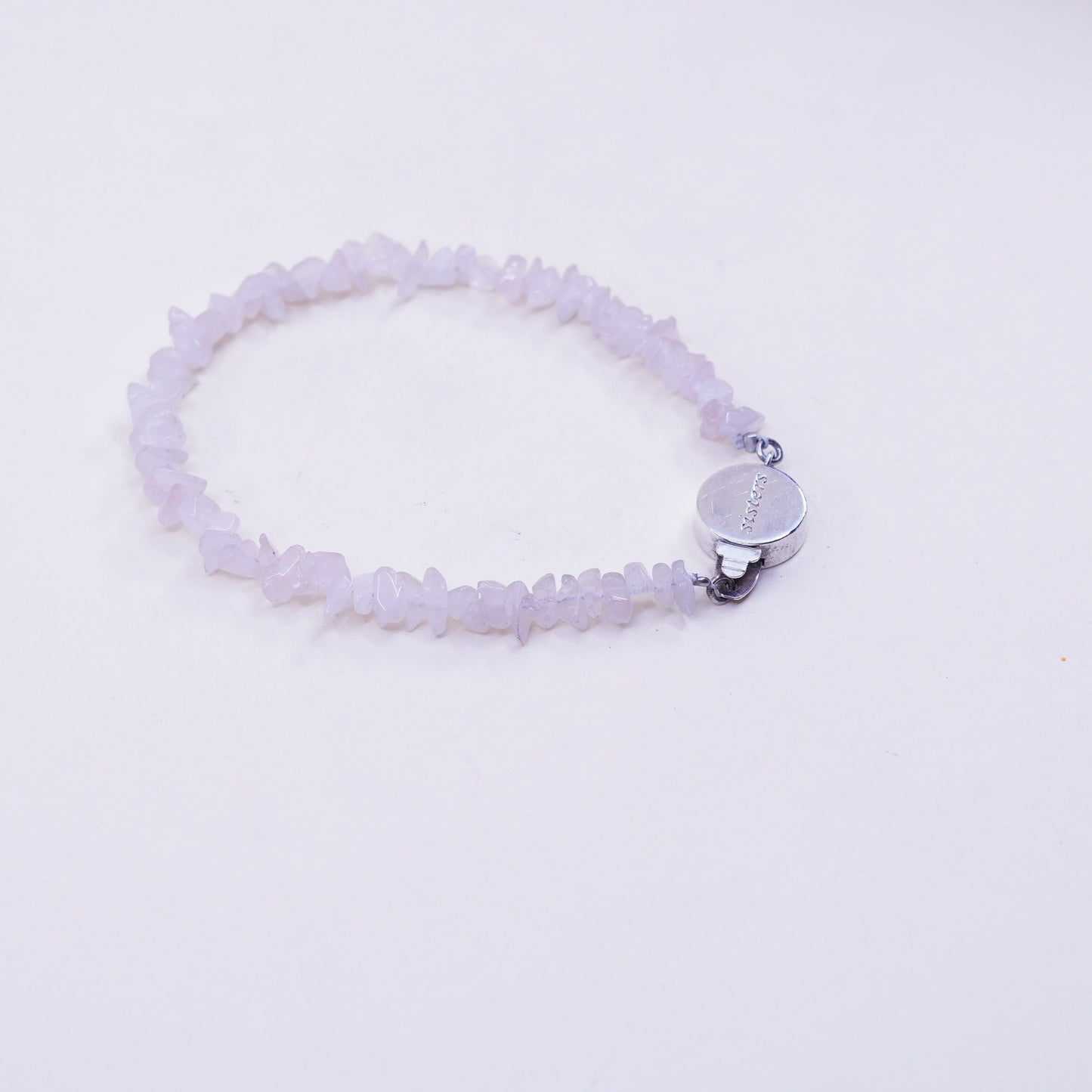 7”, Vintage handmade Sterling 925 silver bracelet, pink rose quartz nuggets