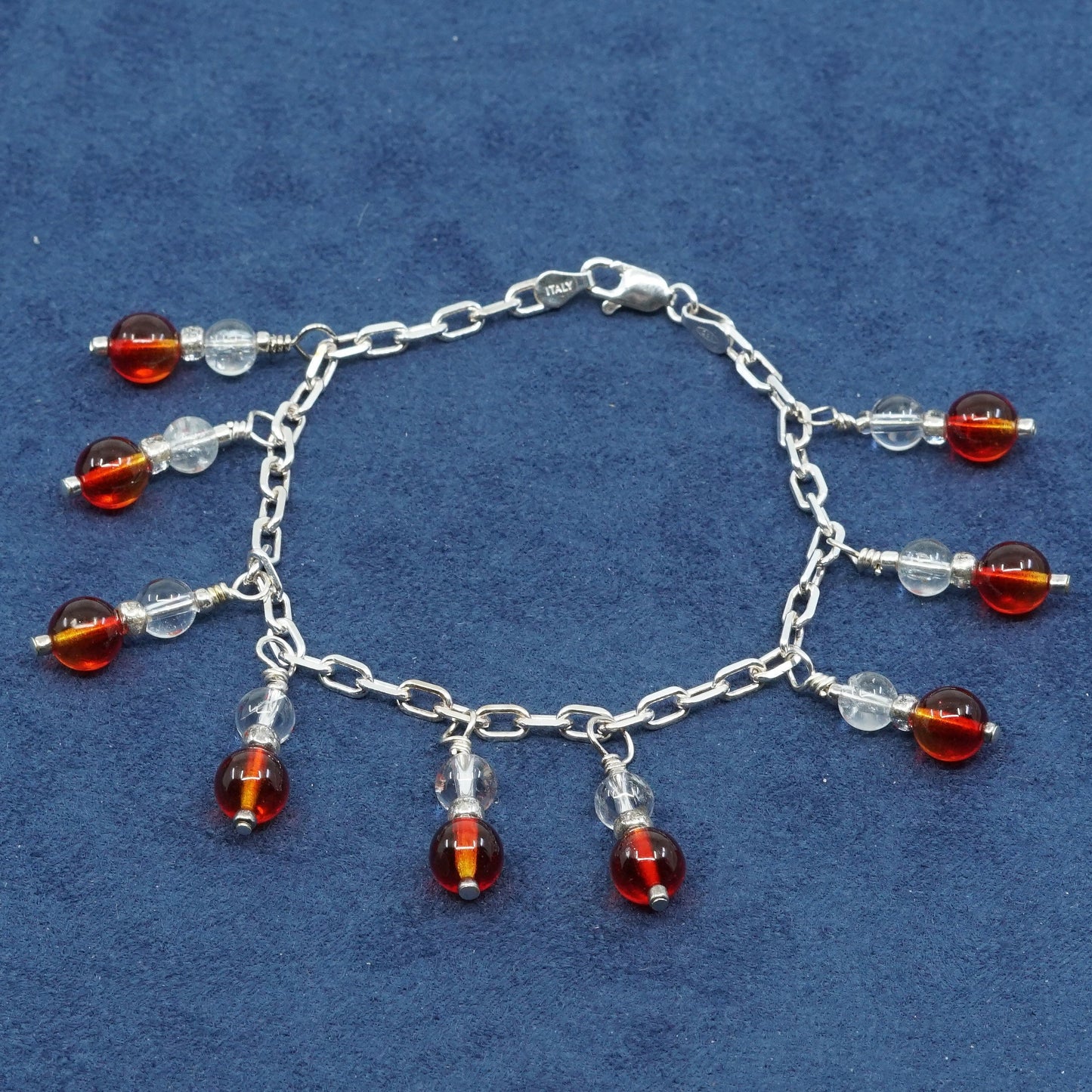 8" 3mm, Sterling silver handmade bracelet, 925 elongated chain w/ crystal charm
