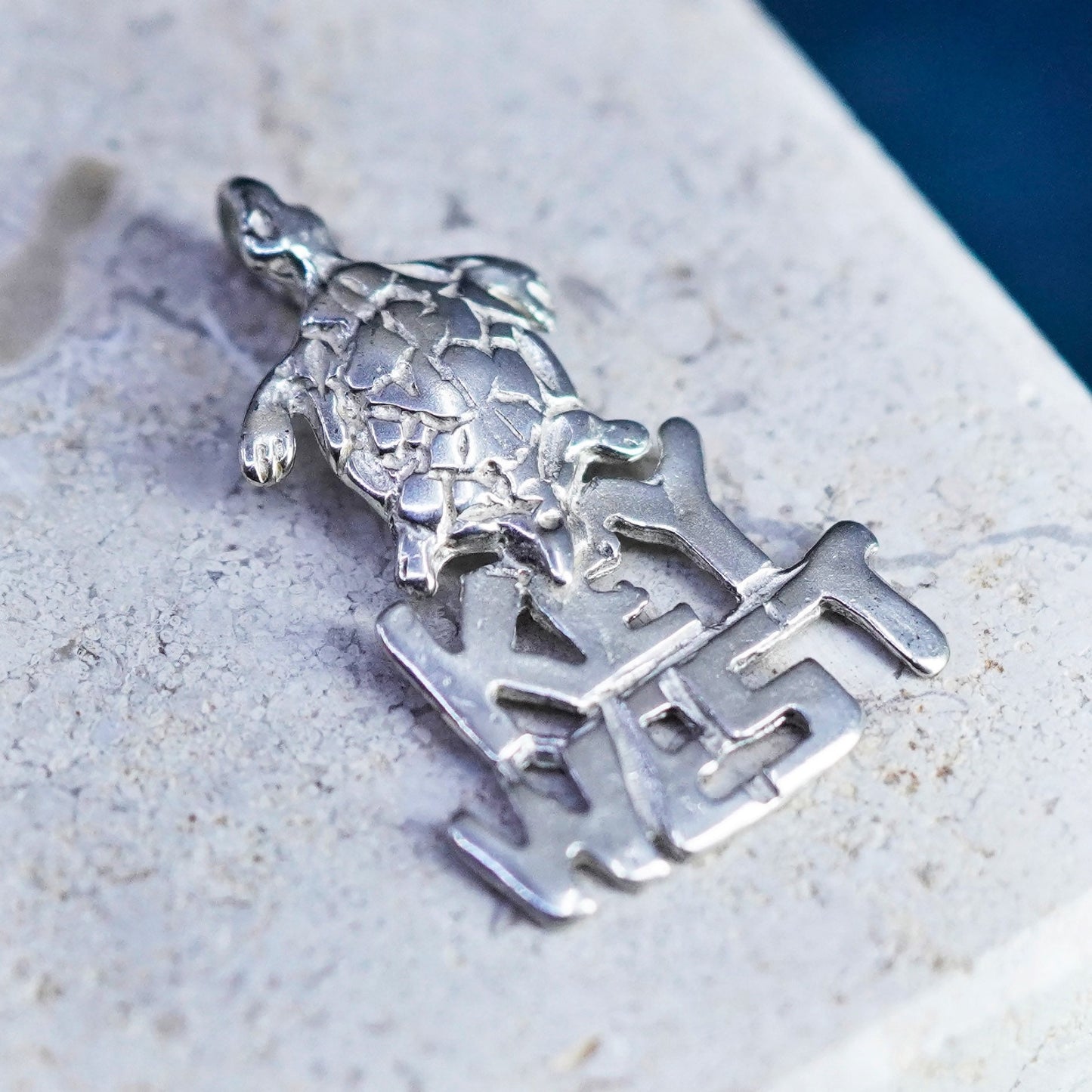 Vintage Sterling silver handmade pendant, 925 sea turtle charm with key west